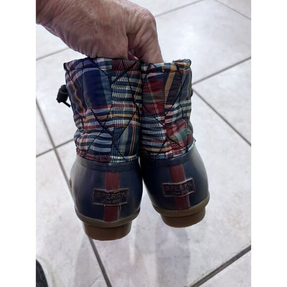 Sperry Topsider Blue Saltwater Kick Back Plaid Quilted Duck Boots 8 Waterproof - Picture 4 of 7